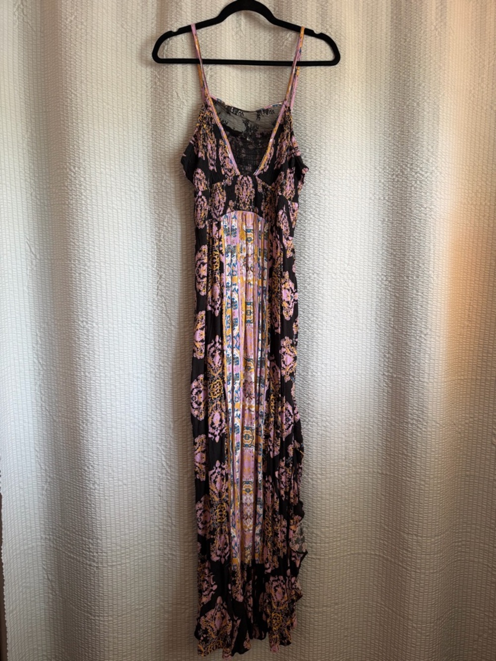 Free People Black Maxi Dress with Pink Floral Print